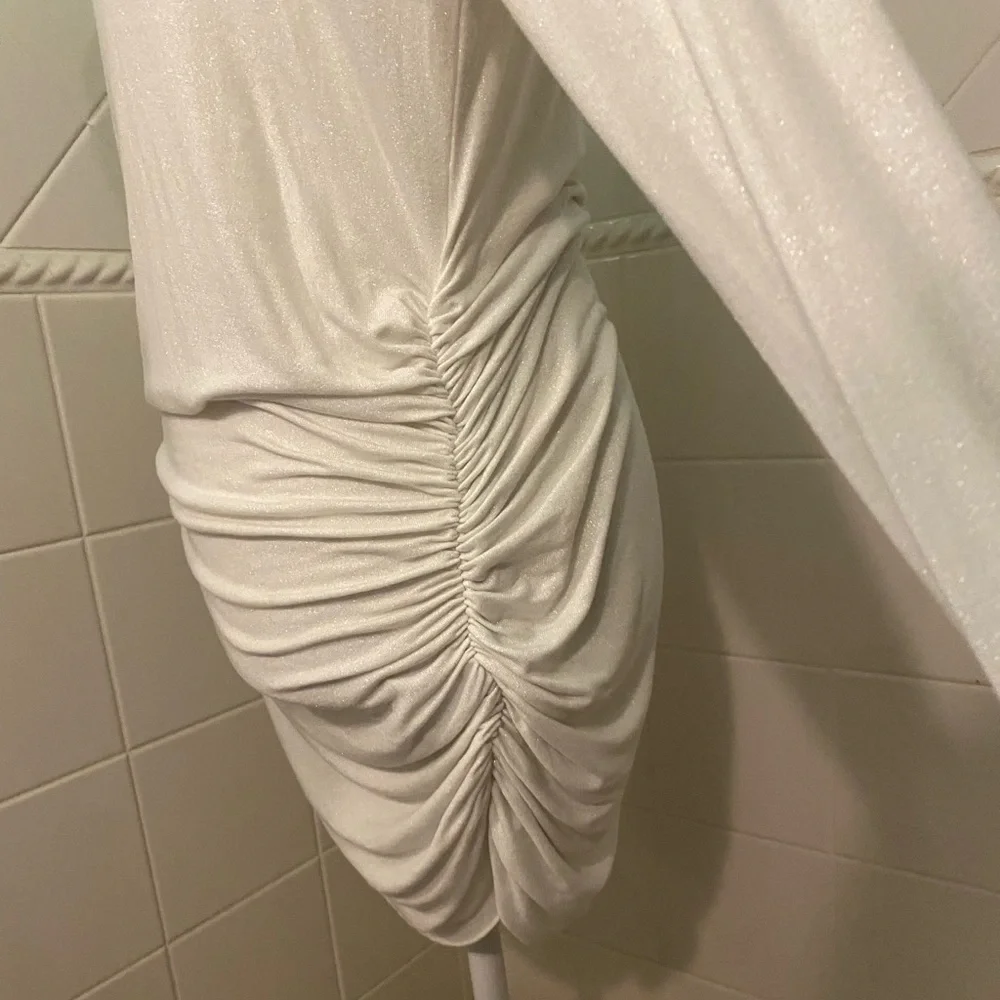 Ivory Shimmer Asymmetrical Ruched Tunic - Picture 6 of 10